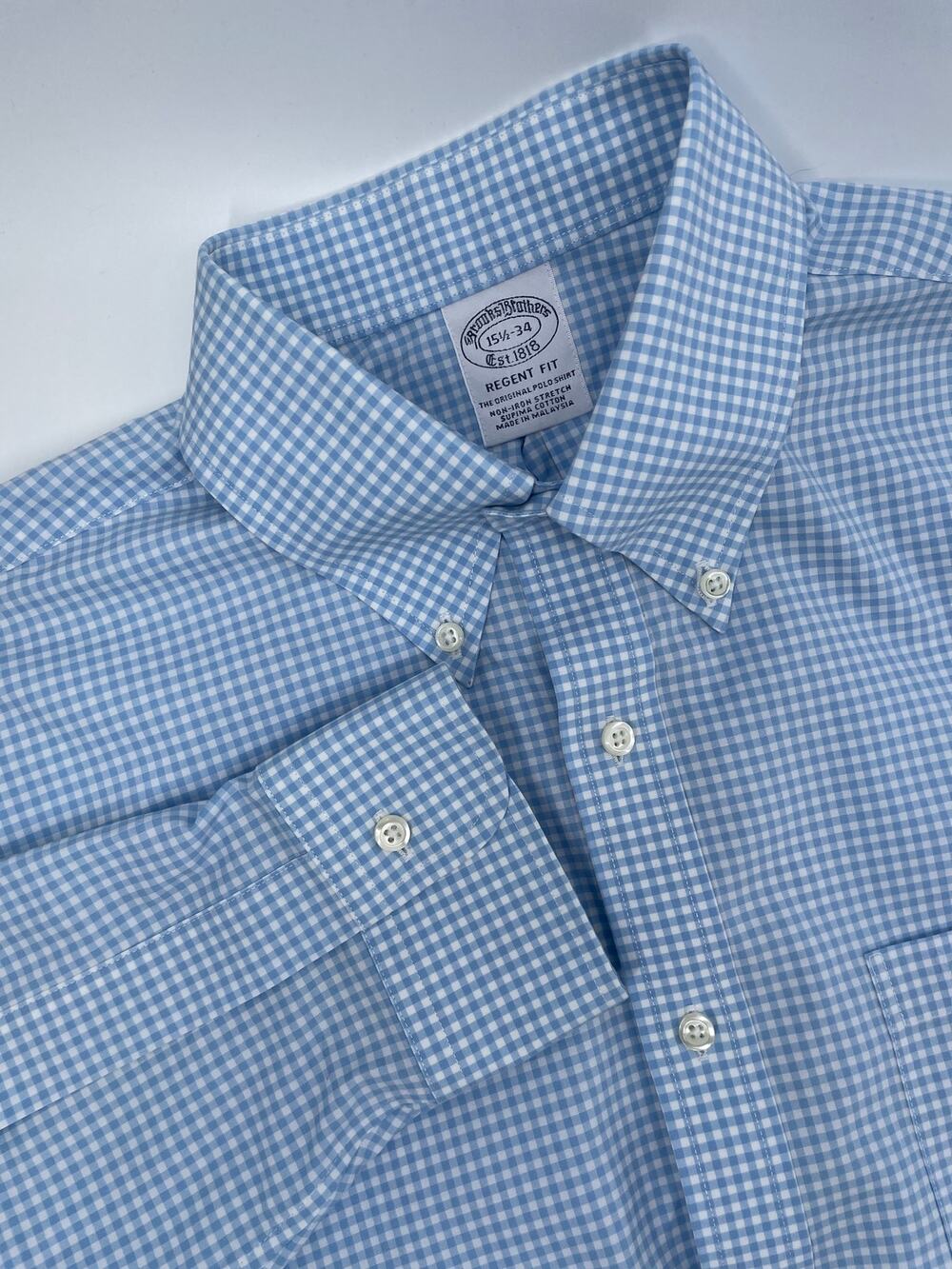 Brooks Brothers Dress Shirt Men’s 15.5-34 (M) Blue/White Checkered Regent Fit